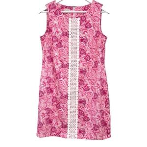 Talbots Pink Seashell Appliqué Lace Sheath Sleeveless Cotton dress Women Size 10